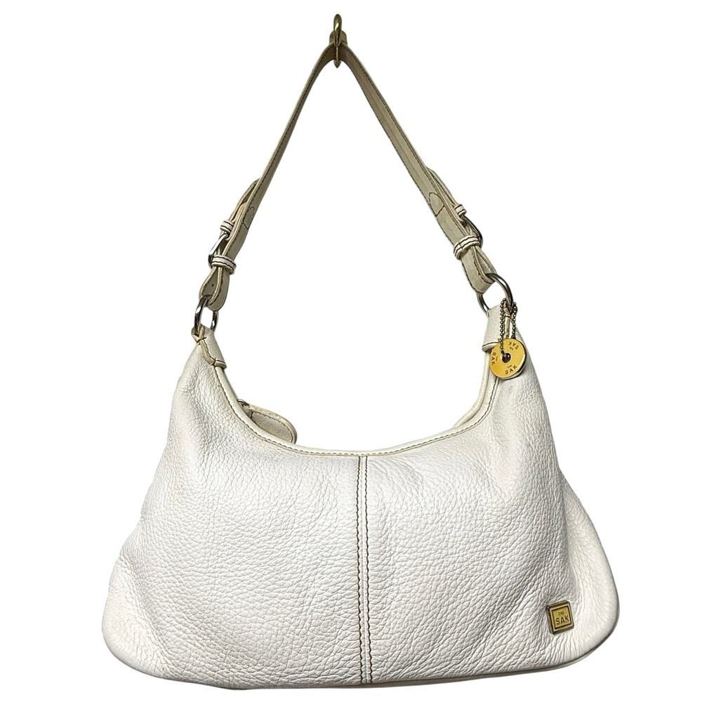 The Sak White Pebbled Leather Hobo Crescent Shoulder Bag Soft Retro Flawed